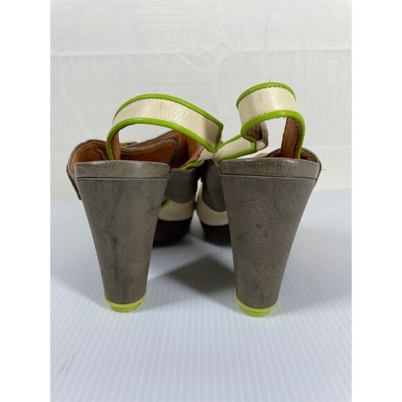 CHIE MIHARA Peep Toe Platform Heels Size 6 Leather Colorblock Wood Heel Retro - Picture 7 of 12